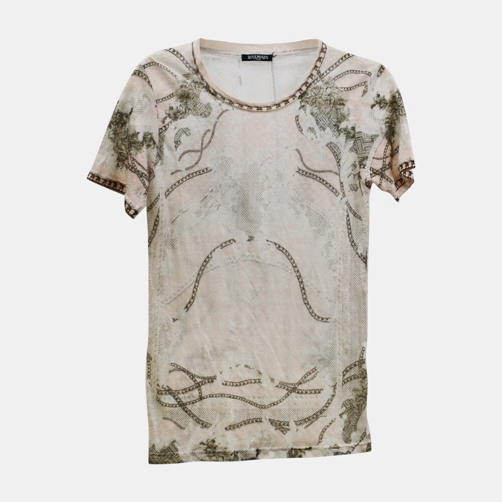 Balmain Pink Printed Linen Knit Top S
